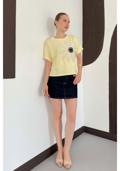 Verymoda Çiçek Detaylı Tişört D2910 Sari