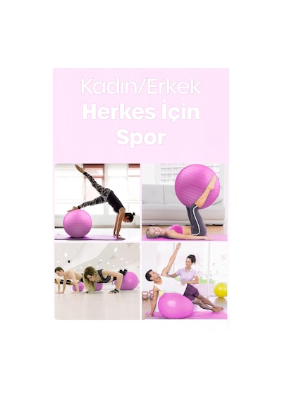 65 Cm Pilates Topu Ve Pompa Seti 155-170 Cm Boy İçin Uygun Dayanıklı Anti-slip Pembe