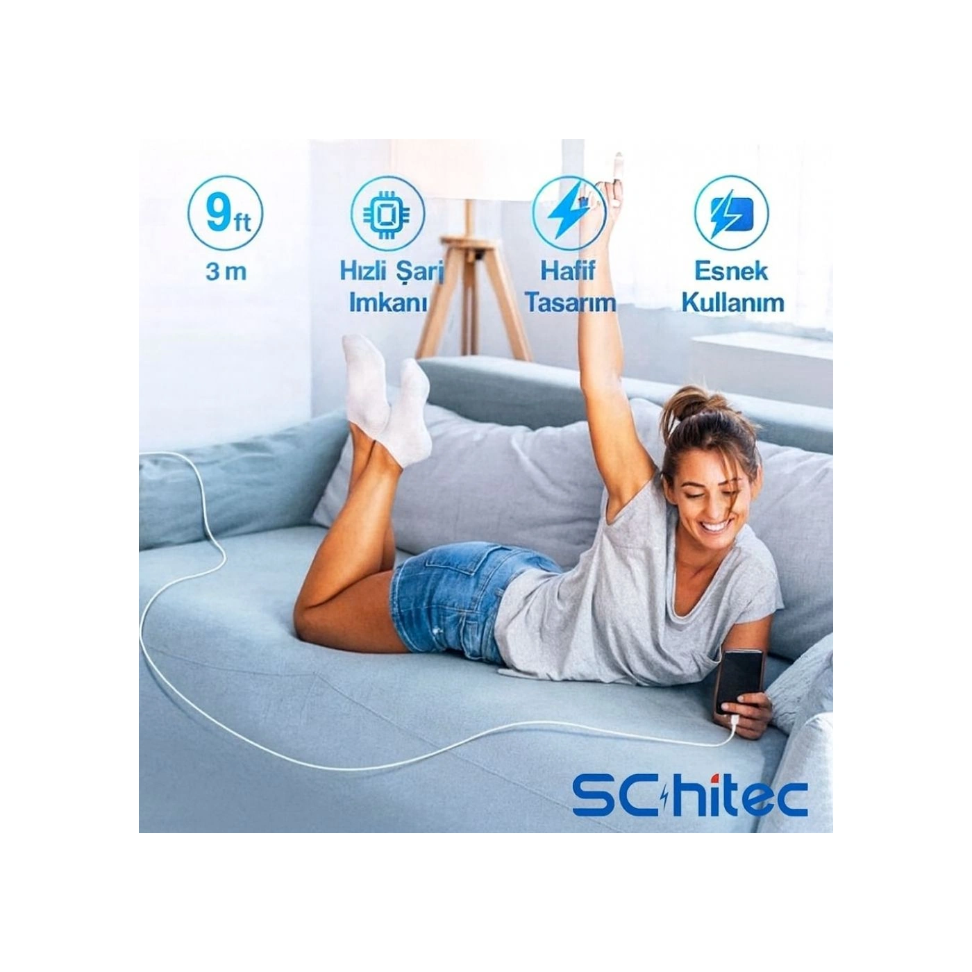 Schitec 6a 100w Type-c To Type-c Hızlı Data Ve Süper Şarj Kablosu 3 Metre Beyaz Sx30