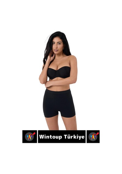 Özel Üretim İz Göstermez Yüksek Bel Toparlayıcı Dikişsiz Boxer Şort Korse Siyah