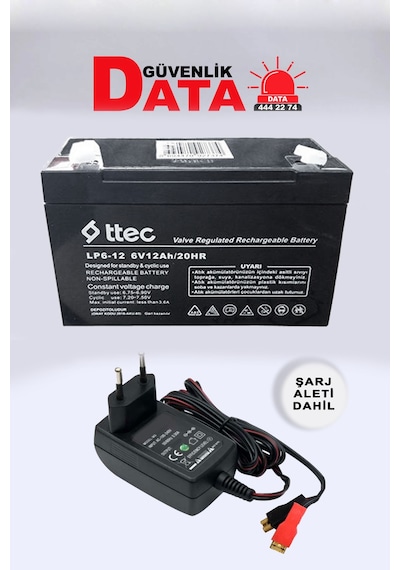 Ttec 6 Volt 12 Amper Bakımsız Kuru Akü 6v 12ah 20hr + Şarj Aleti