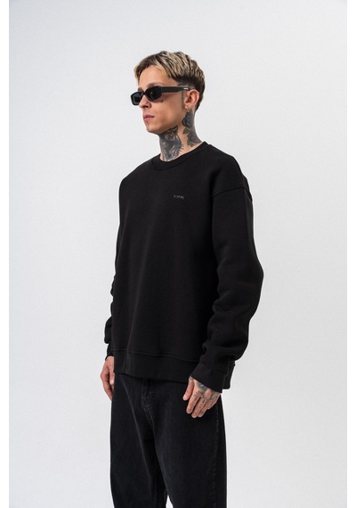 Erkek Respire Yazı Detaylı Basic Oversize Sweatshirt Siyah