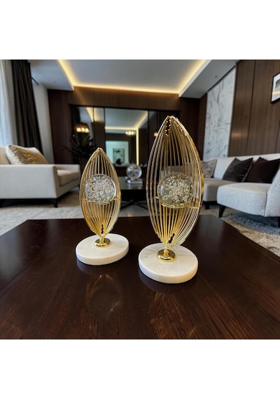 Tr Elegant Gold Metal Biblo Mermer Tabanlı Şık Ev Dekorasyonu Genel