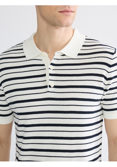 Lcwaıkıkı Classic Beyaz Polo Yaka Çizgili Erkek Triko Tişört