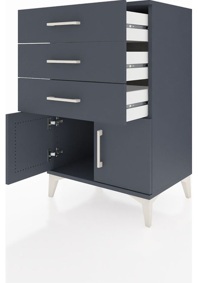 Hyperion Komodin 3 Çekmeceli 2 Kapaklı 60x44x96 Antrasit-antr... Antrasit