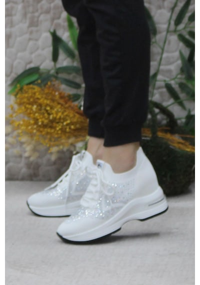 Fort Guja 24k304 Beyaz Taş Detaylı Kalın Taban Sneaker Kadın Ayakkabı 001