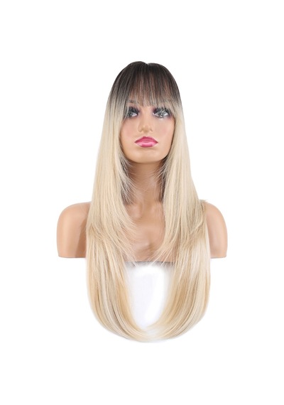 Katlı Kesim Perçemli Düz Fiber Sentetik Uzun Boy Peruk / / Platin Ombre Ve Röfleli - Grsy-739992 Renkli