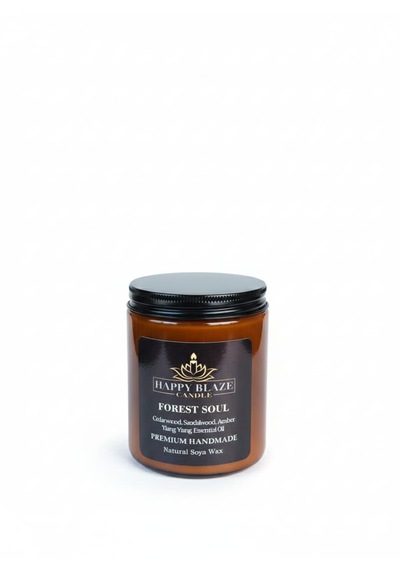Forest Soul Sedir & Sandal Ağacı Kokulu El Yapımı Soya Mumu Happy Blaze Candle Amber