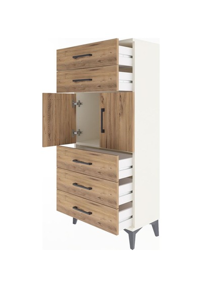 Arges Dolap Tek Raflı 5 Çekmeceli 2 Kapaklı 60x30x134 Aytaşı-çam Aytaşı