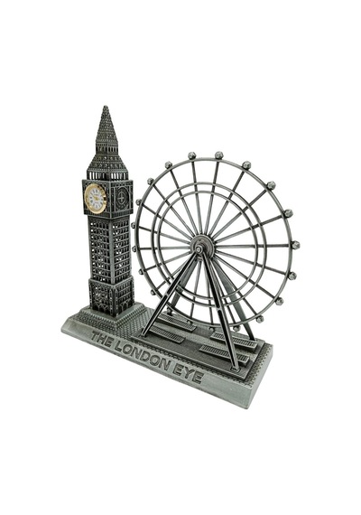 Vintage Metal İngiltere London Big Ben Ve London Eye Biblo Gümüş 20cm