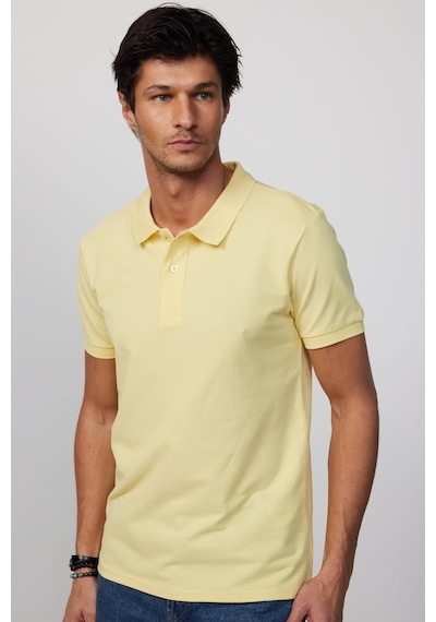 Tudors Erkek Slim Fit Dar Kesim Pamuklu Yumuşak Dokulu Serin Tutan Kumaş Düz Pike Polo Yaka Tişört-31627-sarı Sarı