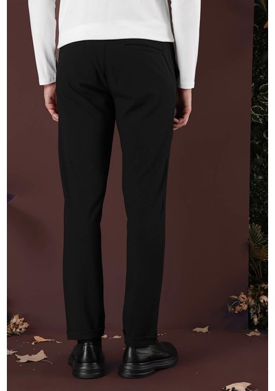 Efor Slim Fit Yan Cepli Dokulu Esnek Casual Siyah Pantolon P 1139 Siyah