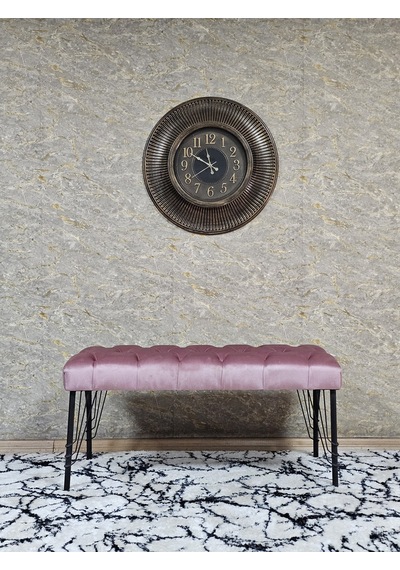Zafir Siyah Boyalı Tel Ayaklı 90 Cm Puf Bench - Puf - Bench - Kasalı Oturak - Oturak - Yatak Ucu Puf Pembe
