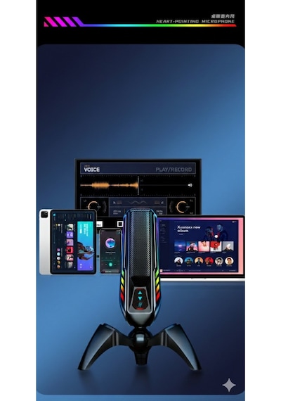 Elyvra Rgb Usb Masaüstü Mikrofon Oyun Canlı Yayın Karaoke Konferans Siyah