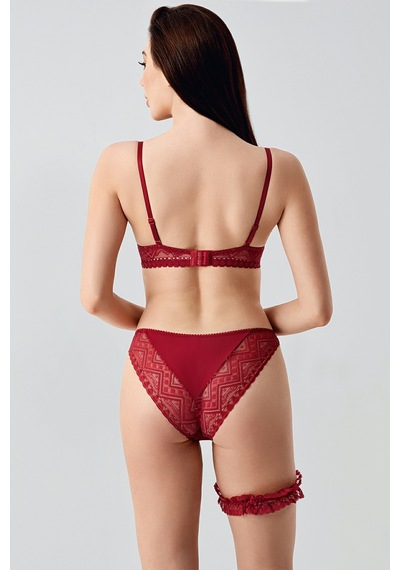 Newbra Destekli Bacak Bantlı Sütyen Takım - Bordo
