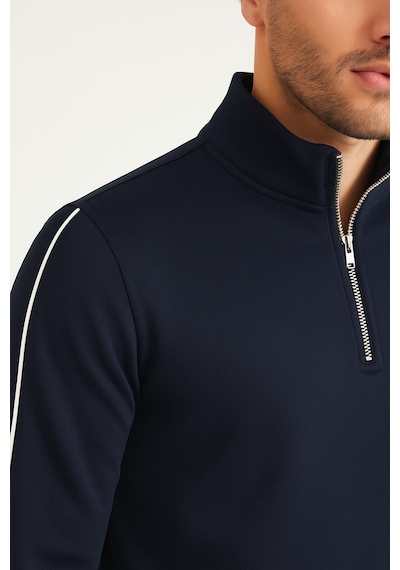 We&me Regular Fit Yarım Fermuarlı Dik Yaka Basic Sweatshirt Lacivert
