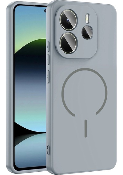Xiaomi Redmi Note 14 4g Kılıf M-safe Şarj Özellikli Zore Meta Kapak Titanyum-Gri