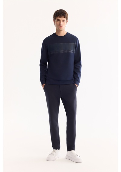 Avva Erkek Siyah Bisiklet Yaka Pamuklu Bi-stretch Baskılı Regular Fit Sweatshirt A52y1215 Lacivert