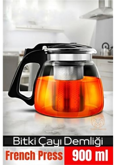 Süzgeçli French Press Cam Demlik 900 Ml Bitki Çayı Demliği