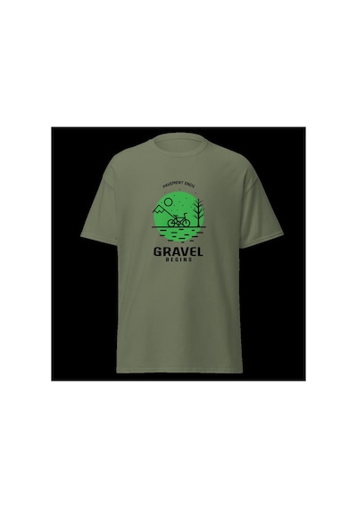 Wildstyle Gravel Begins Dağ Bisikleti Doğa Yol Macera Baskılı Unisex Bisiklet Yaka Pamuklu Tişört Haki