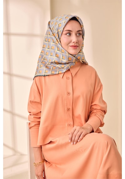 Silk Home Twill İpek Eşarp 11474 - 90 X 90 / Buz Mavisi,somon,yeşil-55 Buz Mavisi,somon,yeşil-55