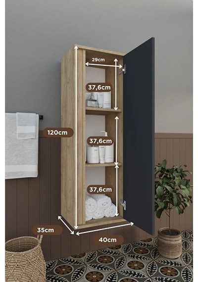Banyo Gül 120 Cm %100 Mdf Banyo Boy Dolabı Antrasit
