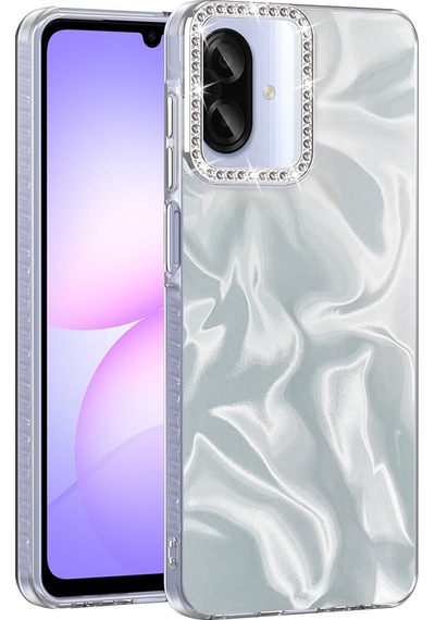 Samsung Uyumlu Galaxy A07 Kılıf Airbagli Parlak Taş Detay Tasarımlı Zore Esila Kapak Beyaz