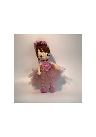 El Örgüsü Amigurumi Balerin Bebek Tütülü Pembe Oyuncak Bebek 26cm Pembe