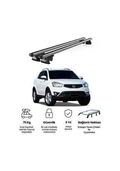 Venüs Ssangyong Korando 2010-2019 Uyumlu Gri Ara Atkı Port Bagaj Tavan Barı