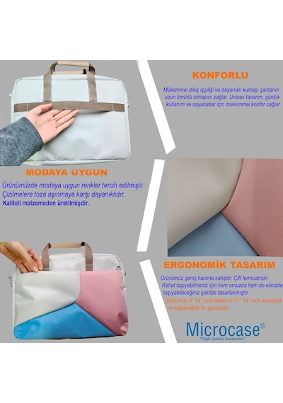 Microcase Tcl Tab 11 Gen 2 İçin Tablet Çantası 2 Bölmeli Al4227 Krem Pembe Mavi Omuz Çantası