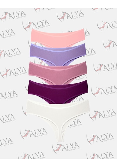 Alya Underwear Kadın Külot Yüksek Bel Tanga, Toparlayıcı - 2 Siyah, 1 Beyaz, 2 Ten S, M, L, Xl, 2xl - 5 Adet Çok Renkli P25
