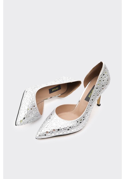 Derinet Taşlı Dekolteli Kadın Stiletto Gümüş GÜMÜŞ
