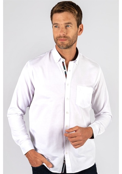 Tudors Klasik Fit Rahat Kesim Poplin Oxford Erkek Gömlek-23387 Beyaz