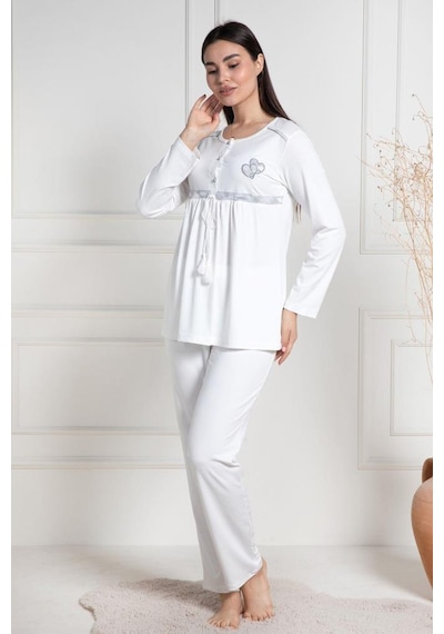 Mecit Pijama Mecit 6100 Şardonlu Hamile Lohusa Sabahlık Pijama Takım Gri