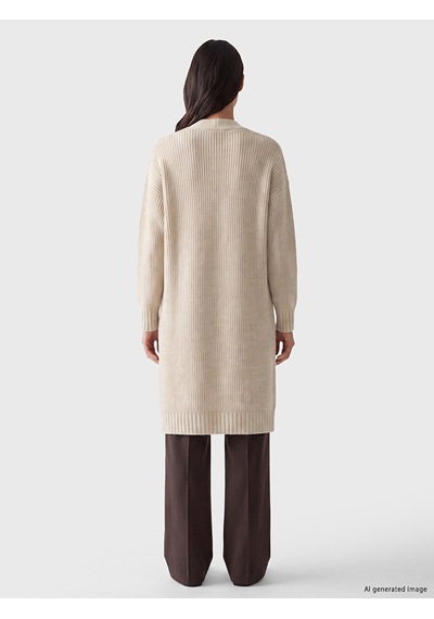 LC Waikiki Lc Waıkıkı Bej Şal Yaka Oversize Kadın Triko Hırka Xl-2xl