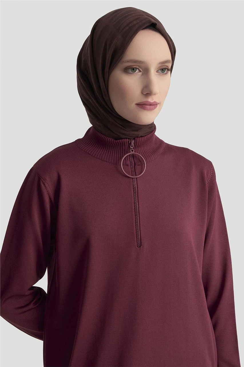 Armine Fermuar Detaylı Triko Tunik 25ktd4113 Bordo Bordo