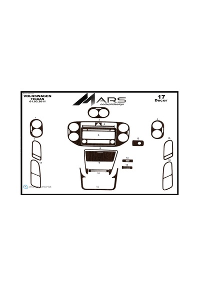 Volkswagen Tiguan Torpido Kaplama 2007-2010 20 Parça Koyu Meşe