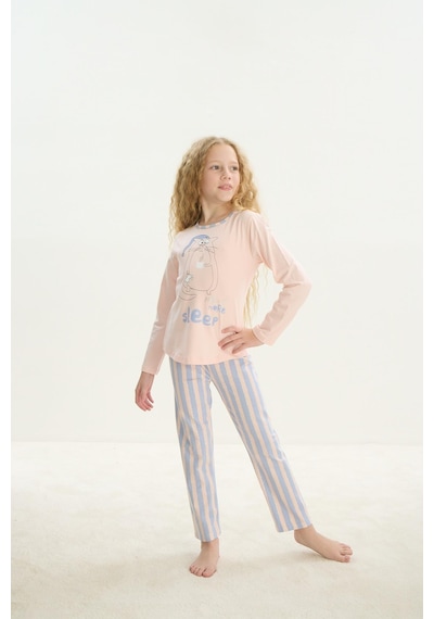 Sevim Kız Çocuk Uzun Kol Pembe Pijama Takım C4t0n7o8 001