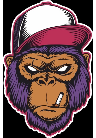 Sigara İçen Goril Sticker 10x10 Cmrenkli Sticker