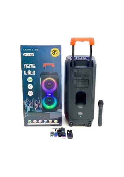 Dr-8830 Bluetooth Speaker Kablosuz Mikrofonlu Taşınabilir Tekerlekli Valiz Tipi Şarjlı Hoparlör Büyük Boy Party Speaker Fm Radyolu Hafıza Kartı Ve Usb Girişli Tws Özellikli Süper Bass Hoparlör