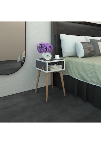 Kenzlife Komodin Ragnarok 49 29 29 Gri Komidin Ahşap Ayaklı