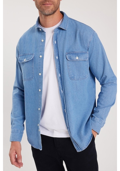 Tudors Erkek Relax Fit Rahat Kesim Spor Yaka Çift Cep Kapaklı Denim Gömlek-37941 Açık Mavi Tudors Erkek Relax Fit Rahat Kesim Spor Yaka Çift Cep Kapaklı Denim Gömlek-37941 Açık Mavi