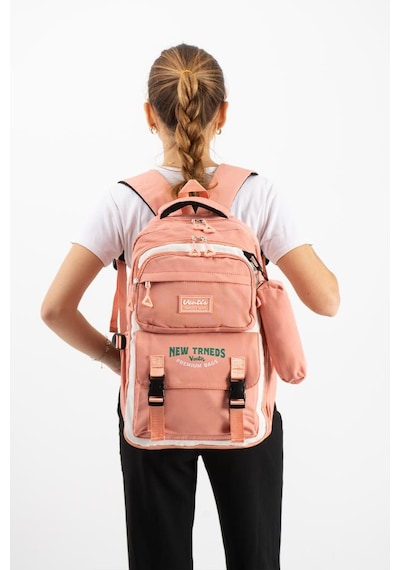Ventis Unisex Kalemlikli Okul Çantası Lise Ortaokul 2'li Set Sırt Çantası 43 30 Cm Çok Cepli Vnt7-a Turuncu