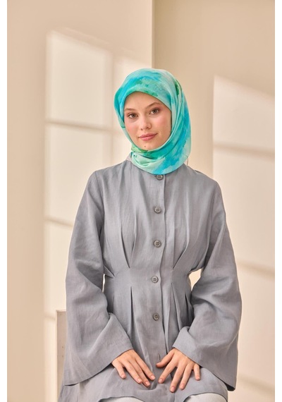 Silk Home Olinda İpek Eşarp 47004-14 Gümüş, Patina, Turkuaz, Yeşil