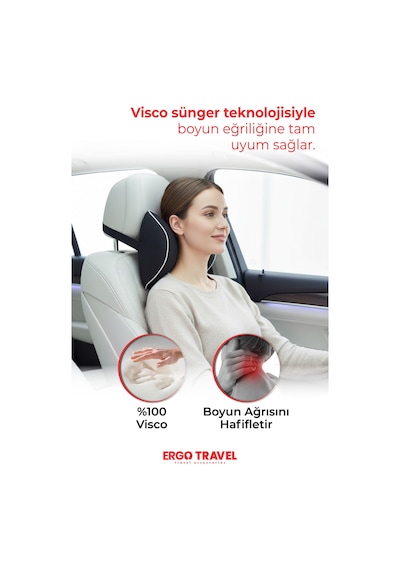 Viscofoam Carfort Büyük Visco Araç Boyun Yastığı – Ortopedik Oto Koltuk Boyun Desteği Siyah - Ergo  Travel