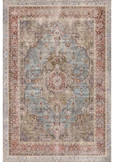 Desenli Şönil Pamuk Tabanlı Yıkanabilir Kaymaz Antibakteriyel Salon Halısı 80x300 Çok Renkli