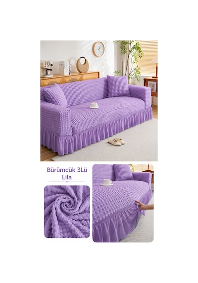 Bürümcük 3 Kişilik Koltuk Örtüsü. Etekli Koltuk Kılıfı. Çekyat Kanepe Örtüsü. 1 Adet Lila - 876024568 Lila