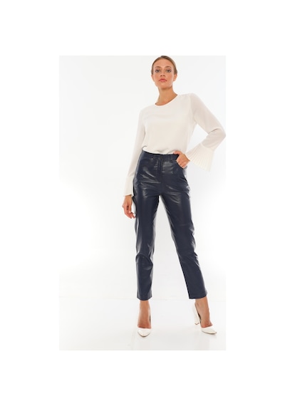 Dericeketim Kadın Mavi Gerçek Deri Kot Model Deri Pantolon