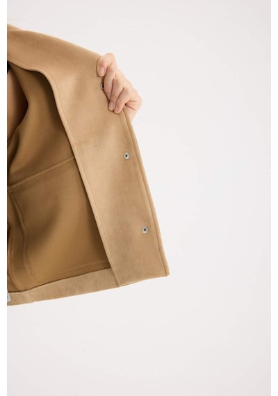 DeFacto Regular Fit Polo Yaka Cepli Basic Düz Süet Ceket Mont E6033AX25SPBG294 Bej
