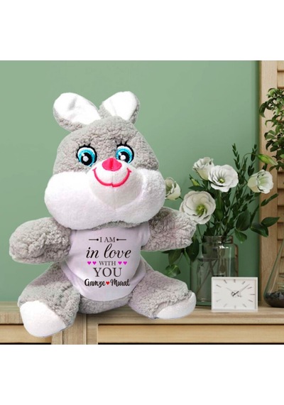 Kişiye Özel I Love You Baskılı Peluş Tavşan Hk2732